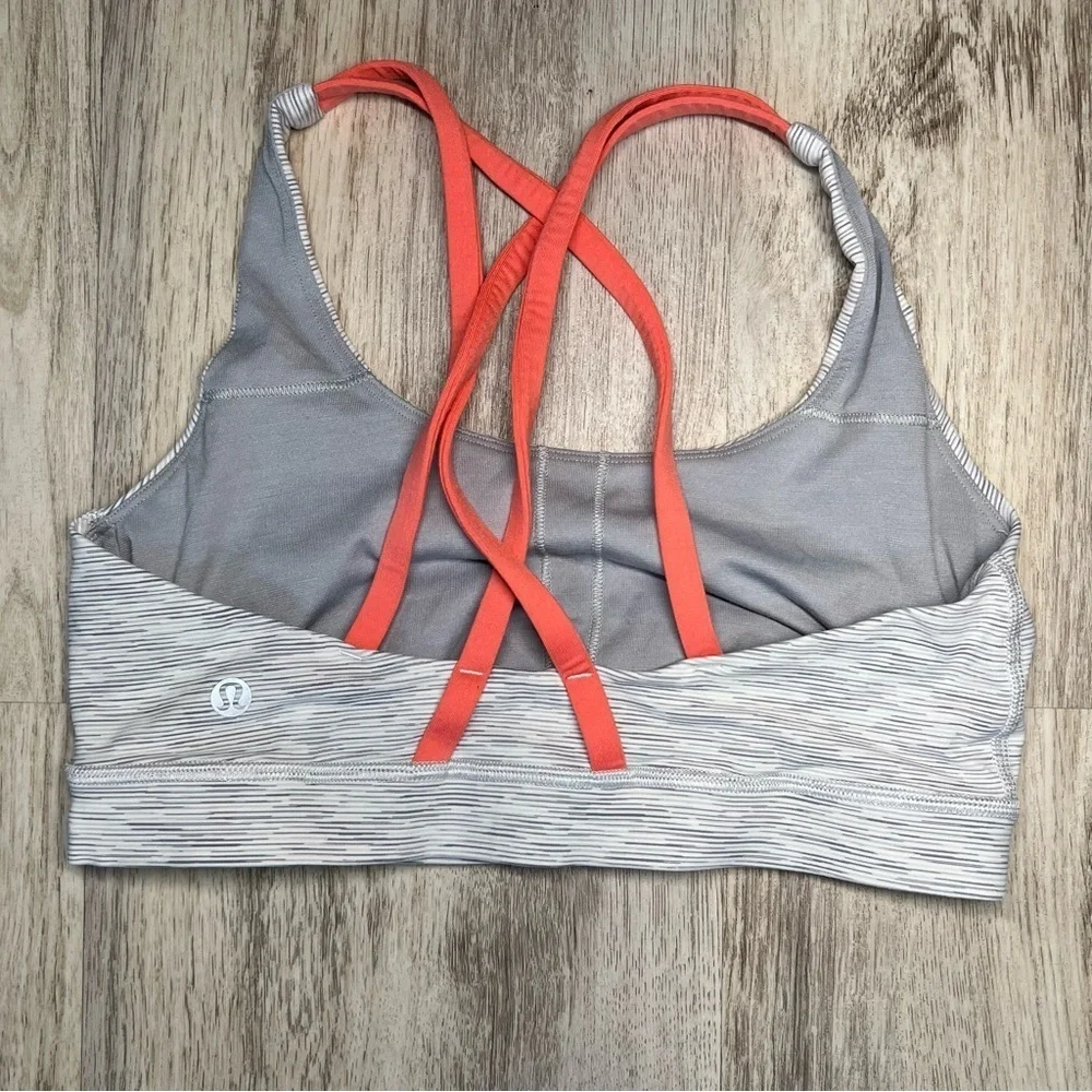 Lululemon Women's Striped Sports Bra‎ - Gray and Coral Size 6